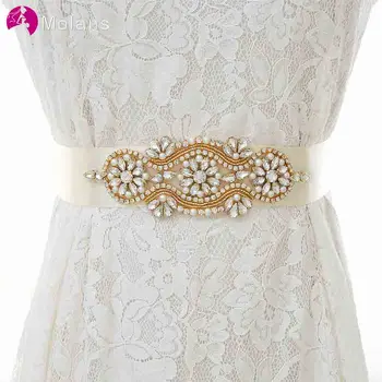 

MOLANS Luxury Gold Diamonds Pearl Waistbands for Bridal Wedding Dress Jewelry Handicraft Beading Floral Opals Girdle for Gown