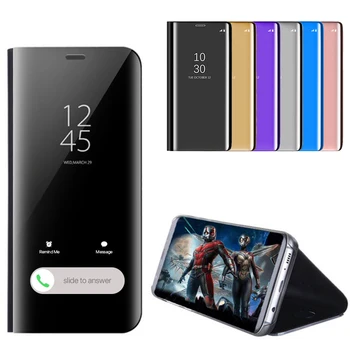 

200pcs Clear View Flip Stand Leather Case For iPhone 11 Pro Max XS XR X 8 7 6 6S Plus Mirror Effect Holder Full Protect Cover