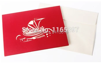 

Free ship 5pc/lot 20x15cm handmade exquisite 3D fold up pirate theme party greeting invitation card kids children birthday cards