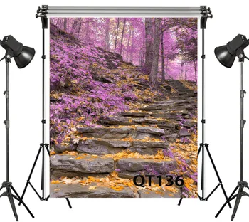 

Polyester & Vinyl Autumn Purple Woods Fallen Leaves Decoration Backdrops Background For Photography Studio Backdrop Photo Props