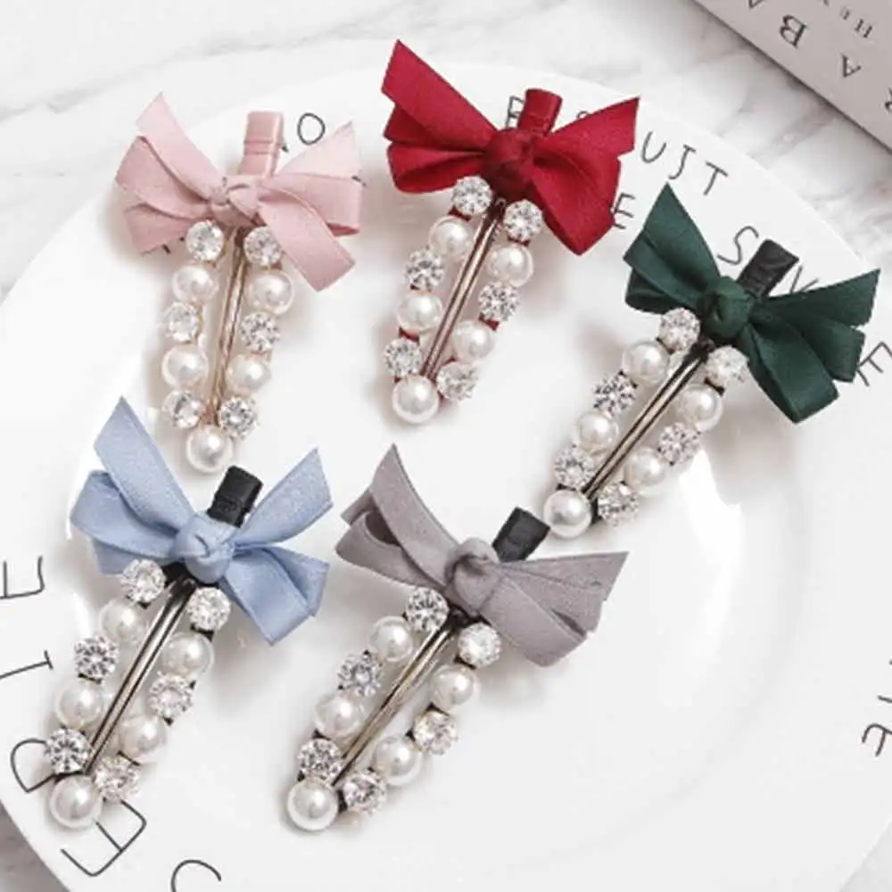 Модные ленты ручной работы с бантом стразы жемчужные заколки для волос девушек