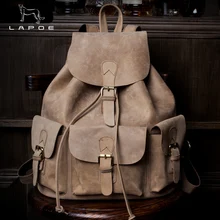 LAPOE High Quality Genuine Leather Vintage Fashion Crazy Horse Leather Backpack Women Men Backpack Shoulder Bags