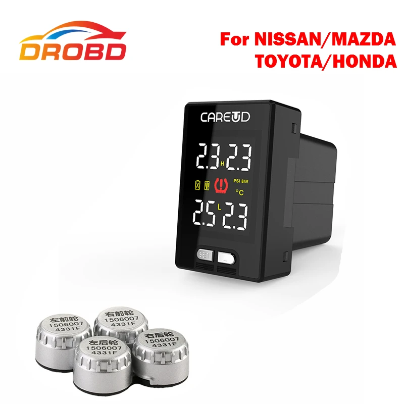 

Auto Diagnostic-Tool Careud U912 With 4 External Sensors Tyre Pressure Monitoring System Car TPMS PSI/BAR LCD Display