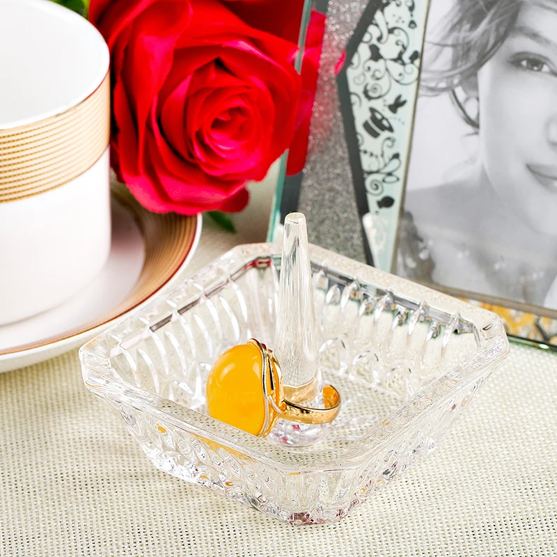H&d Clear Square Ring Holder Dish Craft Handmade Jewelry Storage Case