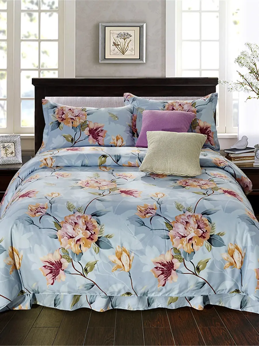 

4Pcs Duvet Cover Set Floral Pattern Pastoral Style Soft Home Linen Set