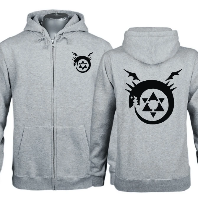 Fullmetal Alchemist Hoodies Fleece Mens Zip Up Hooded Sweatshirts 2017 New Fashion Printed Pattern Free Shipping