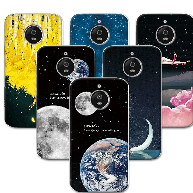 

Soft Silicone Case For Motorola E4 Plus Back Cover Coque 5.5 inch Space Stars Moon Couple Phone Cases For Motorola Moto E4 Plus