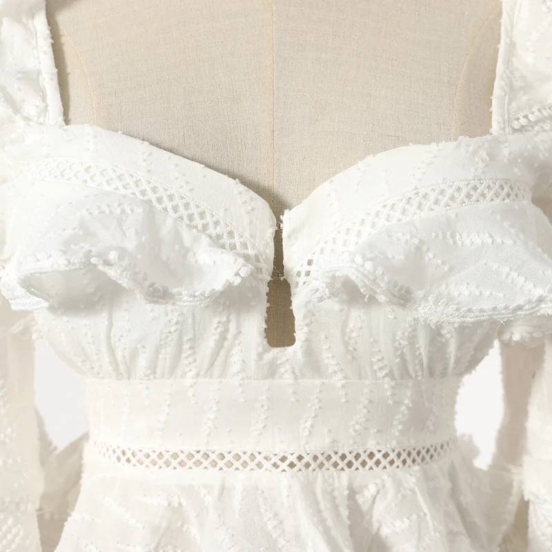 [LIVIVIO] кружевная блузка с оборками, Женская белая рубашка, осень, сексуальные женские топы с квадратным вырезом и пышными рукавами, корейская модная одежда, новинка