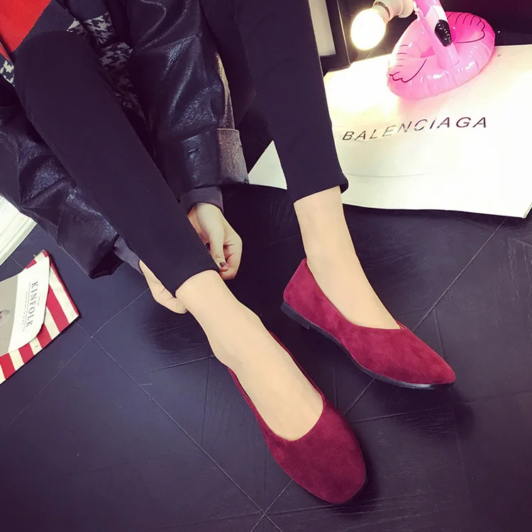 

2018 New Autumn Women Single Shoes Suede Round Toe Ballet Flats Soft Bottom Fashion Work Shoes Spring Woman Flat Shoes