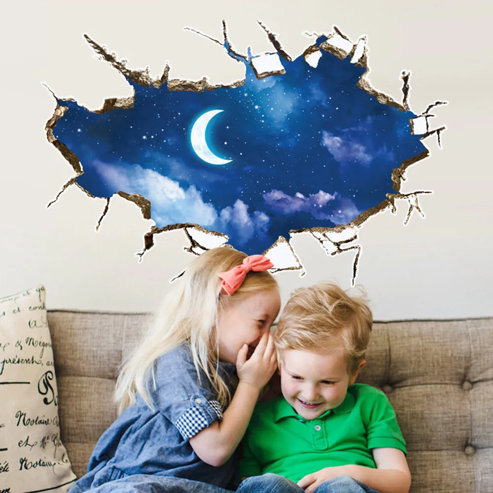 

Creative 3D Outer Space Starry planet moon Removable Galaxy Wall Sticker Decals Art Home Decor
