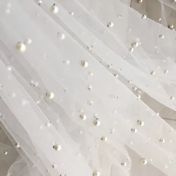 

Beaded mesh 1m/lot White mesh fabric soft mesh wedding dress veil DIY fabric transparent dress fabric H013