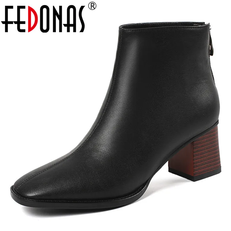 

FEDONAS Top Quality Women Genuine Leather Autumn Winter Ladies Shoes Woman Thick Heeled Office Pumps Female Basic Boots Pumps