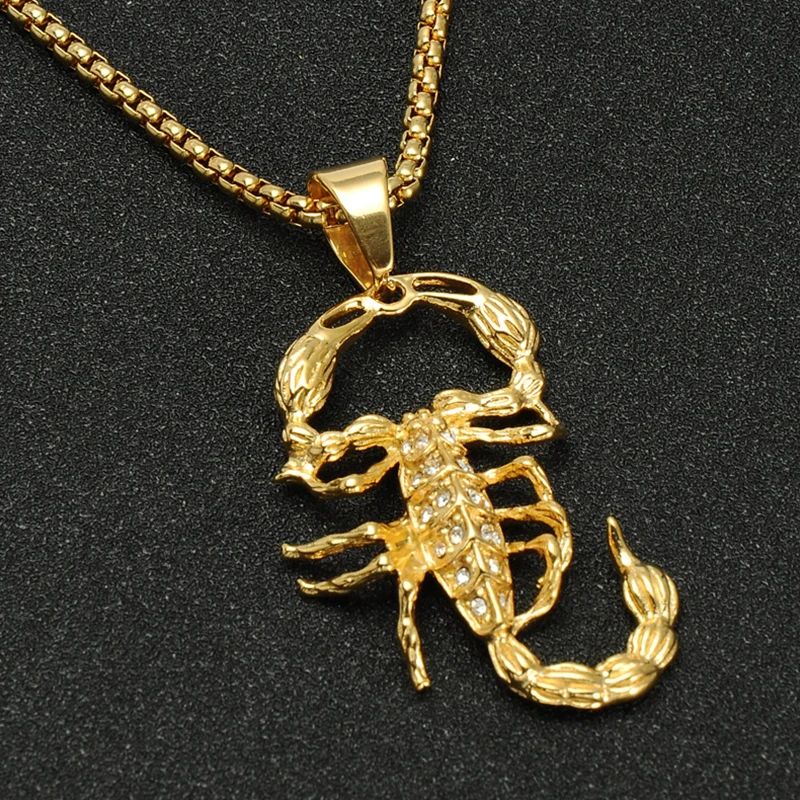 

New Arrival Fashion Men Necklace Stainless Steel Gold Vintage Animal Scorpion King Pendants Charm Chain Jewelry