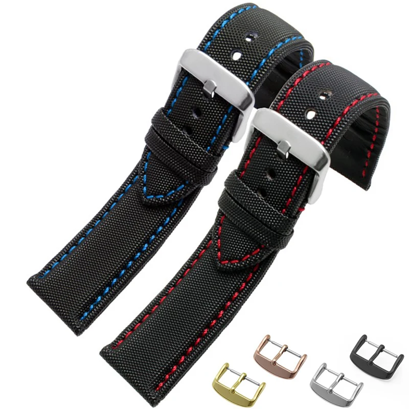 

20mm 21mm 22mm 23mmBlack Red Stitching Carbon Fiber Leather Watch Band strap sport