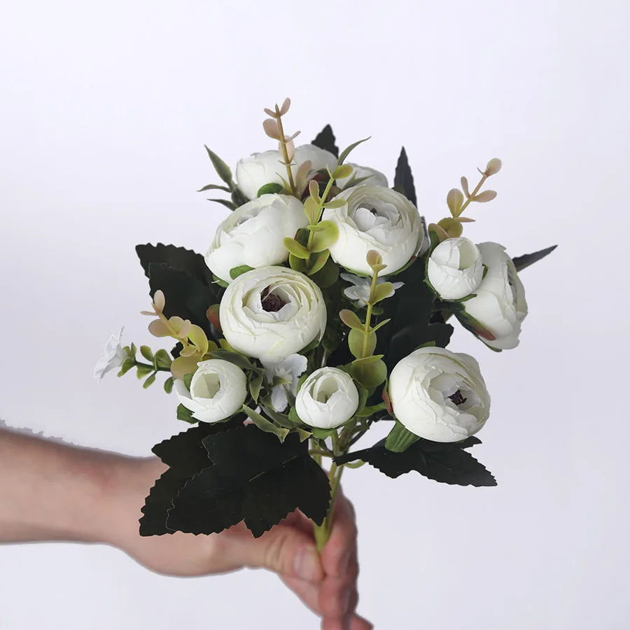 1 Букет шелк искусственный чай розы цветы букет невесты для дома Свадьба год вечерние украшения искусственный цветок Настольный Декор - Цвет: white