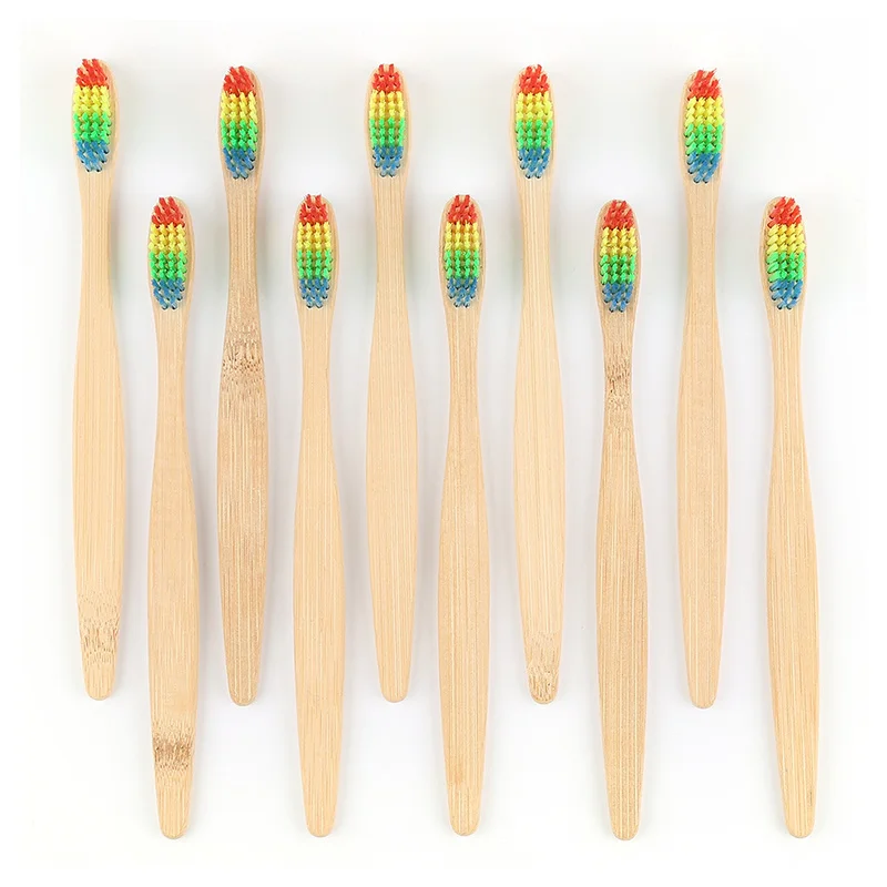 

Rainbow Bamboo Toothbrush Soft Toothbrush Colorful Head Bamboo Toothbrush Soft Bristle Wholesale Environment Wooden Oral Care