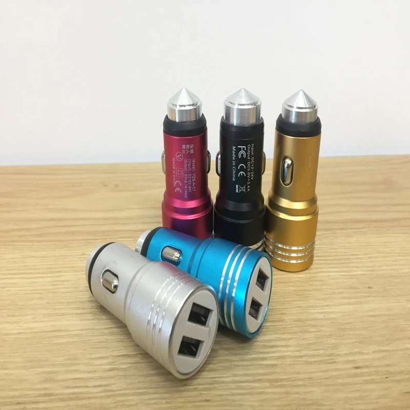 

Car mobile phone charger Fast charging 2.1A Two USB Ports 2.1 stand by tablet Phone Car metal shell mobile phone charger