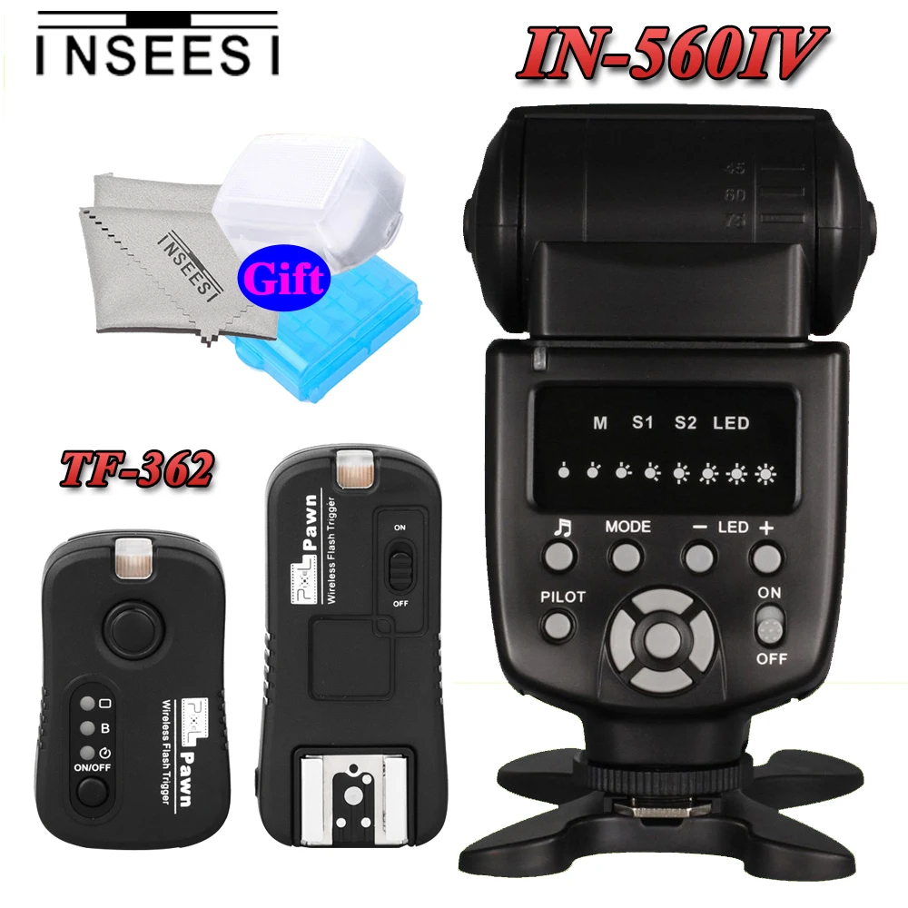 

Universal Flash Speedlite INSEESI IN560IV Speedlight+Pixel TF-362 Wireless Flash Trigger Remote Controller For Nikon DSLR Camera