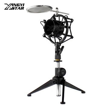 Preise Metall Desktop-ständer Shock Mount Spinne Mikrofon Windschutz Pop Filter Mic Isolation Schild Für Avantone CV12 BLA BV12 CK6 CK7