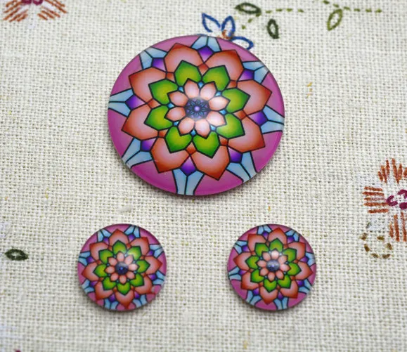 Cabochon Set 5 Sets 25mm + 12mm Handmade Photo Glass Cabochons Cameos for Necklace and Earring Setting ( Flower C-055 ) | Украшения и