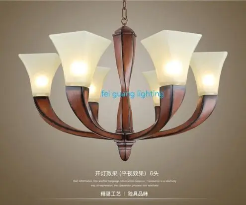 6 lights Американская люстра Европейская сельская гостиная Смола лампа Средиземноморский простой Ресторан спальня кованого железа ретро лампы - Цвет абажура: 6 lights
