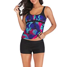 Купальный костюм размера плюс 5xl, женский сексуальный танкини из двух частей, женский купальник, розовый танкини с принтом, купальный костюм с пуш-ап, женское бикини