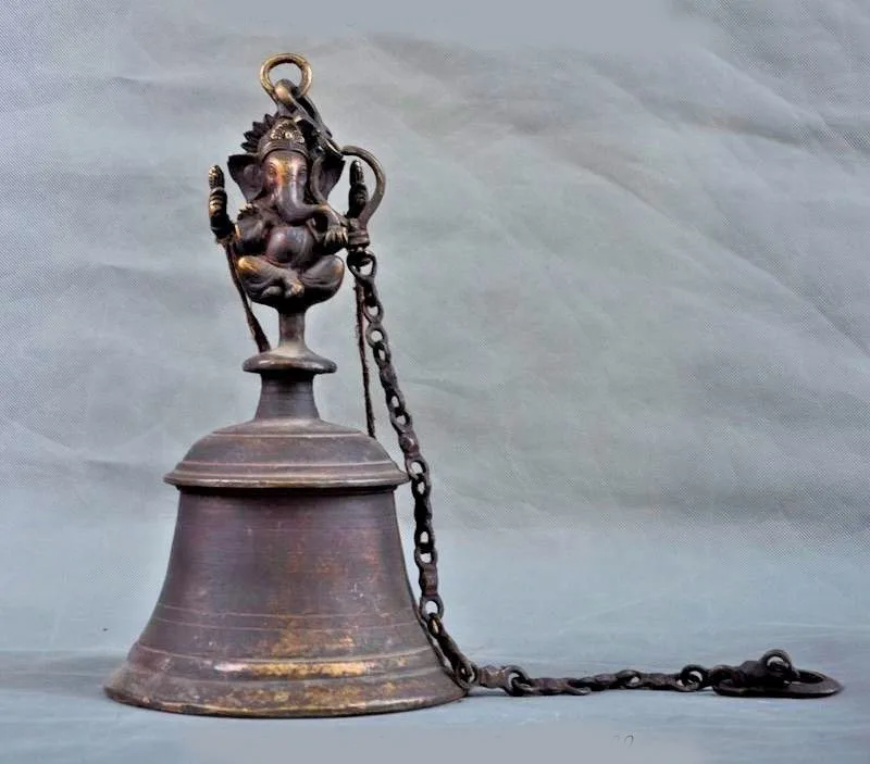 

wedding decoration Rare Old Tibet Temple bronze Elephant Jambhala buddha pray Exorcism Bell Zhong New Year