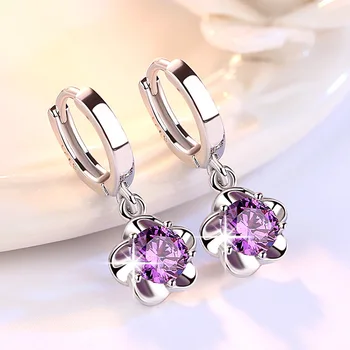 Wholesale Rose Flower Cubic Zirconia 925 Sterling Silver Female Stud Earrings Original Jewelry For Women Drop Shipping Gift