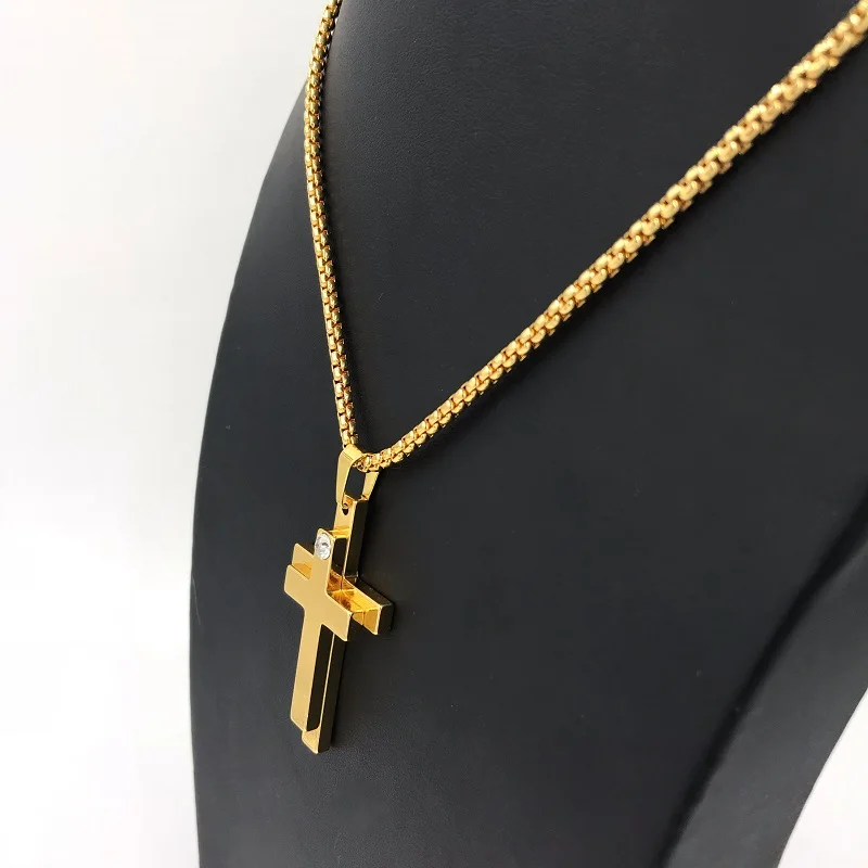 

USENSET Gold/Silver Color Polished Spots Cross Pendant Sweater Necklace with Rope Chain