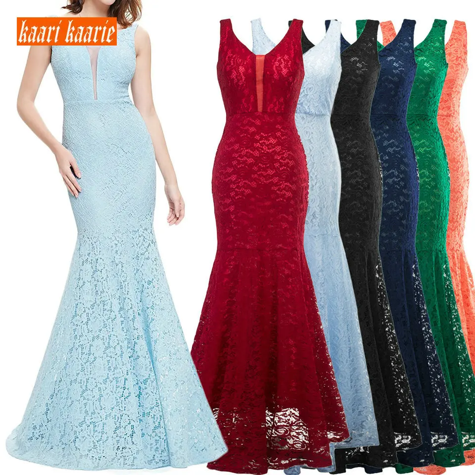 

Fashion Black Mermaid Lace Evening Dresses Long 2019 Sexy Women Formal Dress Scoop Zipper Floor Length Lady Banquet Evening Gown