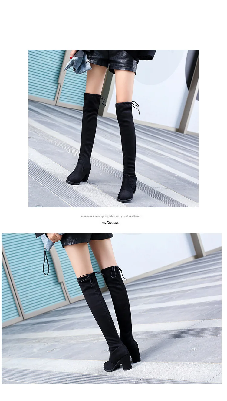 Winter Over The Knee Boots Women Stretch Fabric Thigh High Sexy Woman Flat Shoes Long Bota Feminina zapatos de mujer Size 35-41