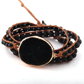 

Fashion Beautiful Fashion Mixed Natural Stones Glass Crystal and Stone Charm 3 Strands Wrap Bracelet For Women
