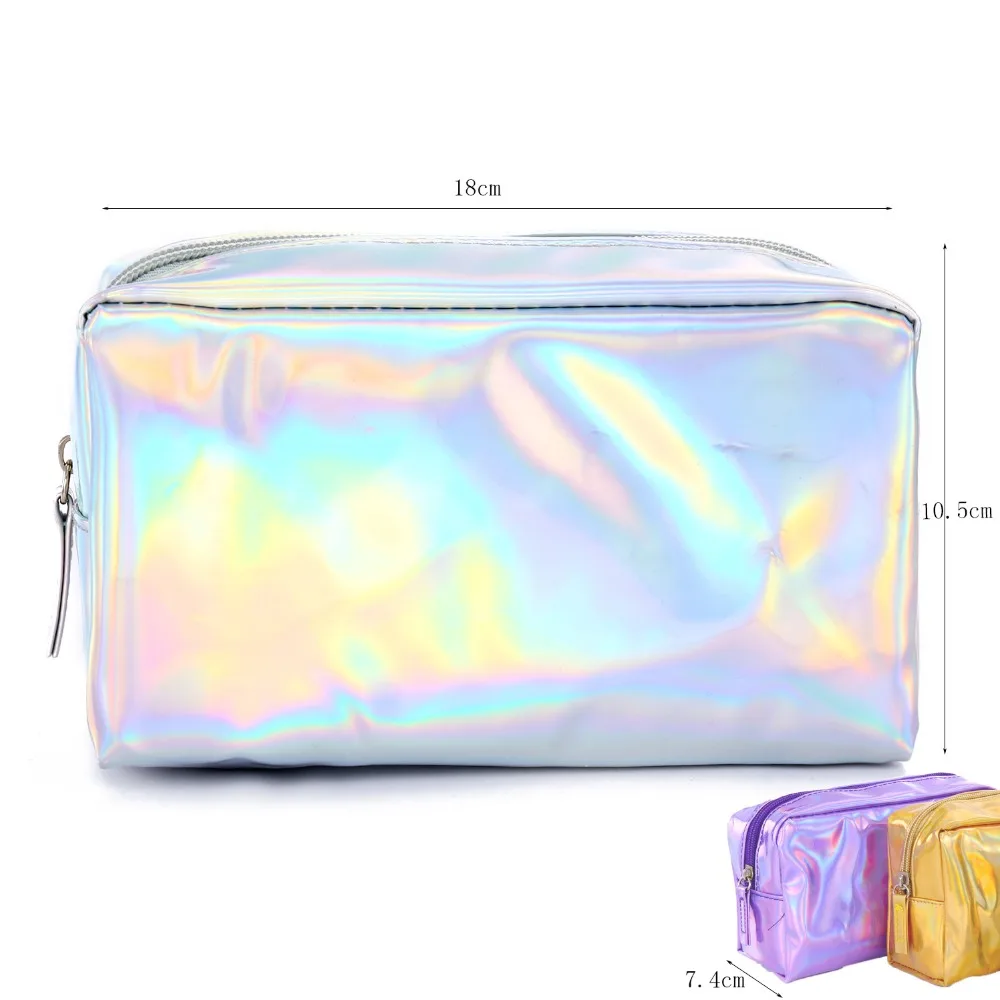 Holographic Laser Cosmetic Bag Fashion Holographic Pencil Case Cosmetic Makeup Pouch Laser Zipper Purse Bag Toiletry Cases