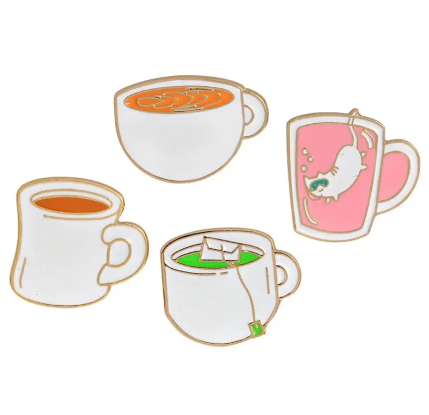 Rinhoo эмалированные булавки для чайной чашки, металлические Цветные Милые булавки для воротника и броши для женщин, Винтажная брошь, ювелирное изделие, значок на лацкан