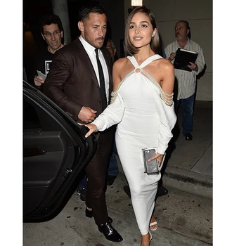 

2018 Women Fashion Long Sleeve Black White Elegant Beads Bandage Dress Long Off The Shoulder Solid Celebrity Vestidos Clubwear