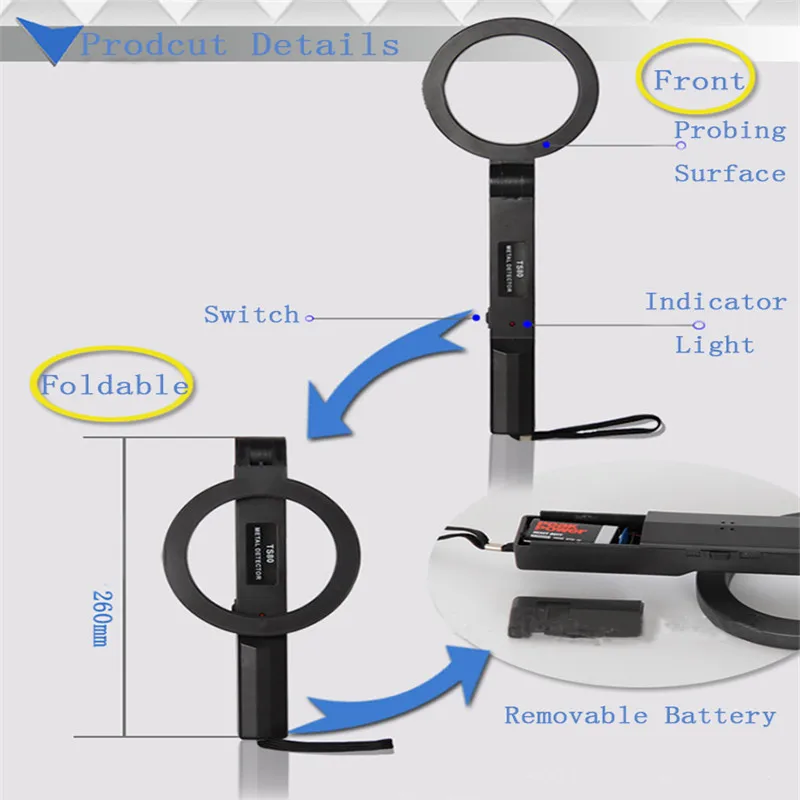 TS80 легкий складной обнаруживающая головка ручной металлоискатель для заводской проверки безопасности золотых детекторов