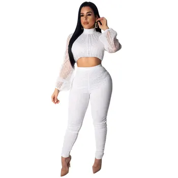 

Spring Summer Women Two Piece Set Top and Pants Plus Size Outfits Tracksuit Sweatsuit Sexy Mesh Patchwork Sets