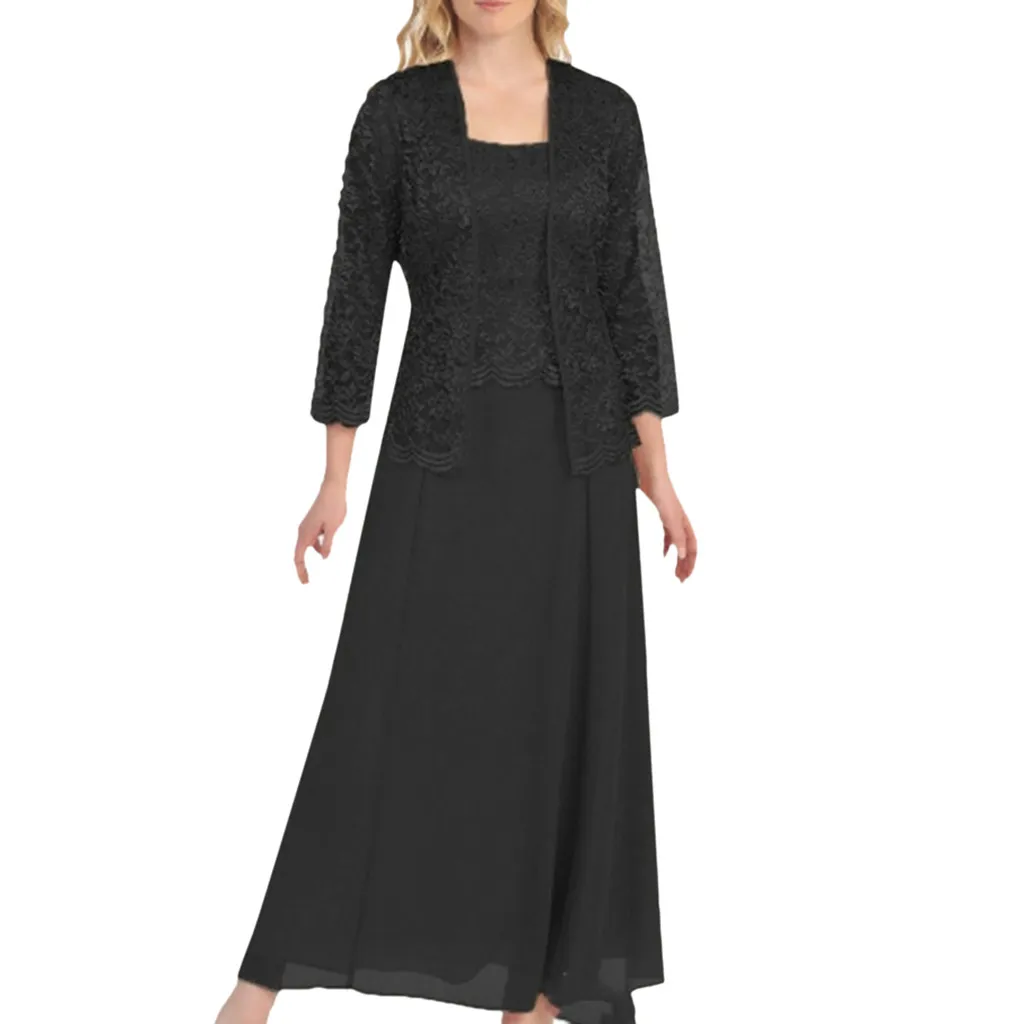 Женские летние платья, модные, с длинным рукавом, с вырезами, с кружевами, в стиле пэчворк, сплошные, свободные, с подолом, повседневные платья, большие размеры, женские платья - Цвет: Черный