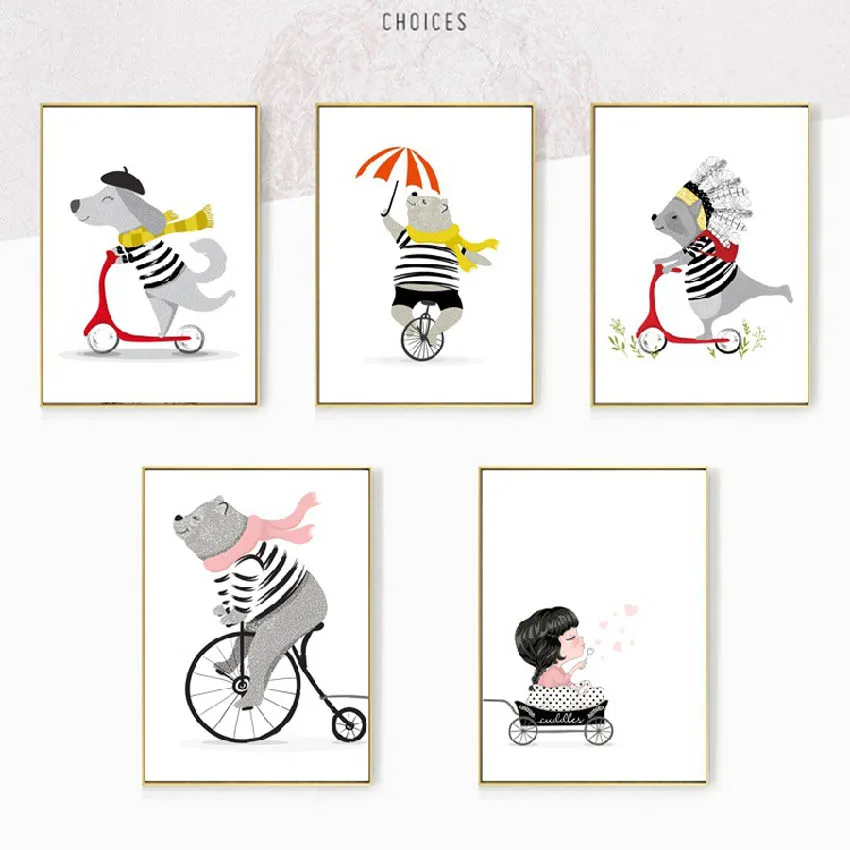 

Cartoon Animal Posters Prints Europe Canvas Painting Wall Hanging Pictures Home Decorative Painting Art Children's Room Unframed