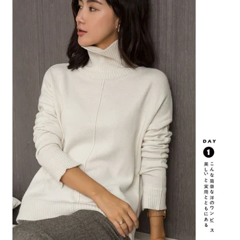 

Women Sweaters 100% Cashmere and Wool Knitwear Hot Sale Turtleneck 5Colors Loose style Pullovers Female Sweater Ladies Clothes