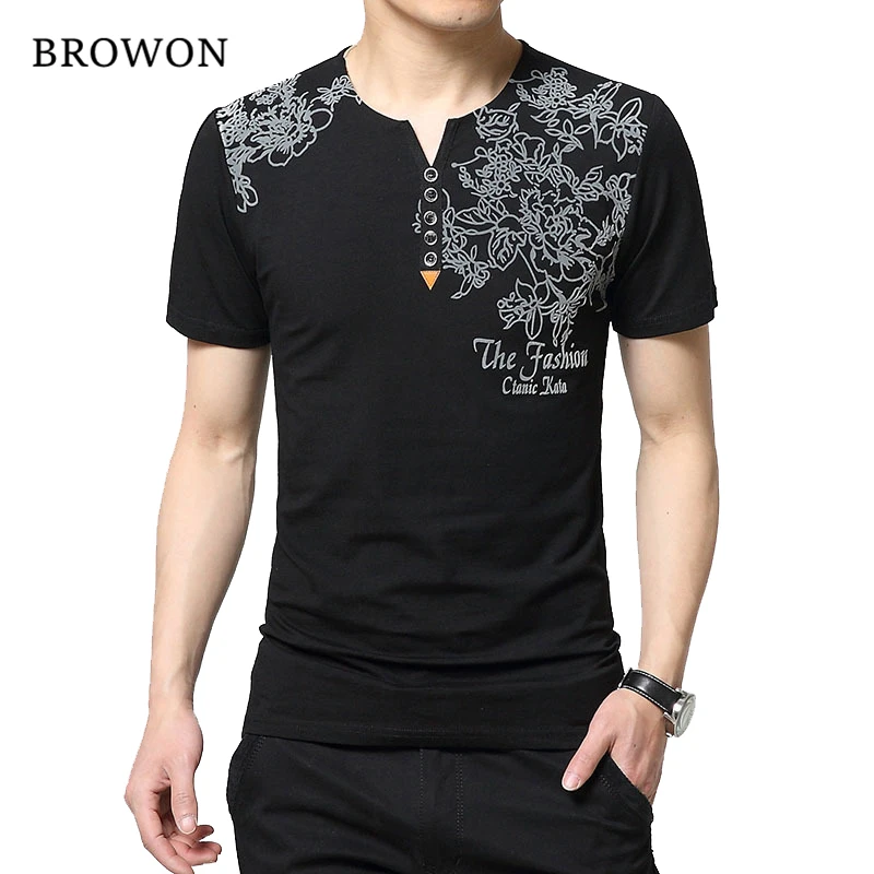 

2016 Four Season Fashion Men's T Shirt Creative Letter Print Button Henry Collar Short Sleeve T-shirts Men Top & Tee Clothes 5XL