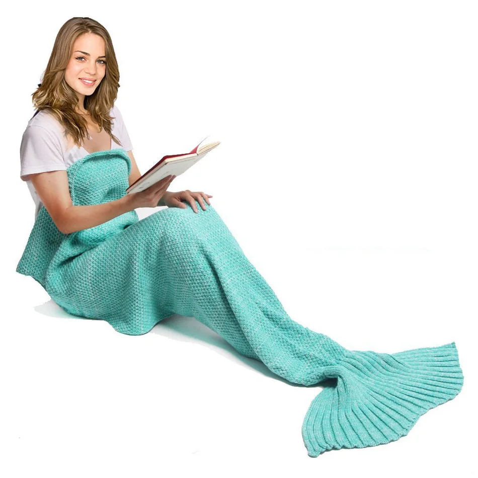 

CAMMITEVER 32 Colors Soft Knitted Mermaid Tail Blanket Crochet Handmade Blankets for Kids Adult All Season Birthday Gift