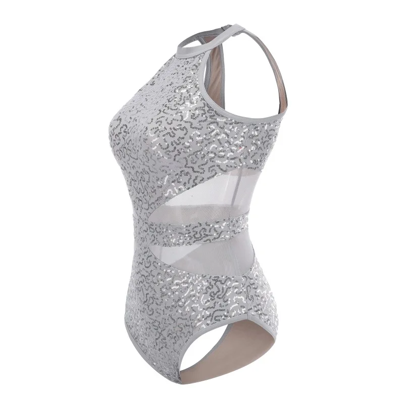 Lantejoulas malha splice corpo terno para dança