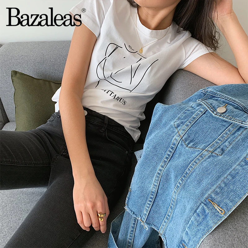 Хлопковая женская футболка Bazaleas с коротким рукавом белая She is Gemini модные