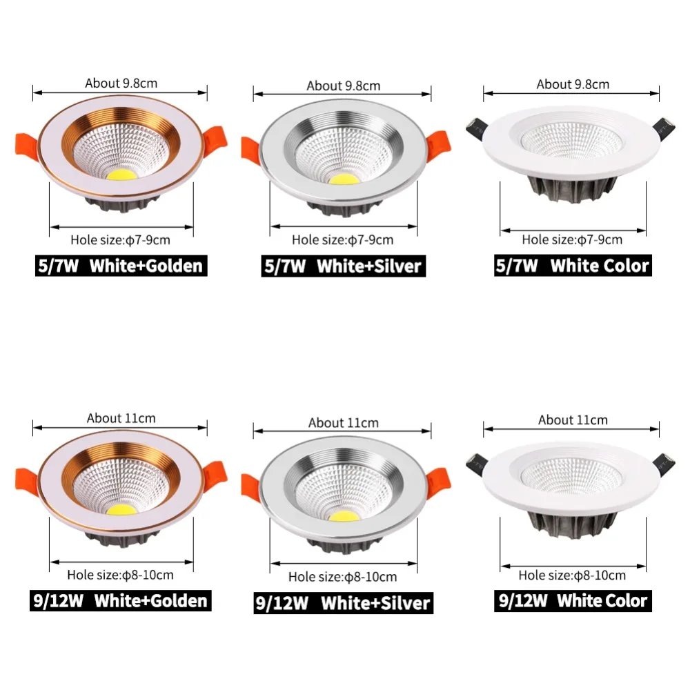 Светодиодный светильник, Круглый встраиваемый светильник, 220 В, 110 В, Встраиваемый светодиодный светильник, 5 Вт, 7 Вт, 9 Вт, 12 Вт, для спальни, кухни, дома, Светодиодный точечный светильник