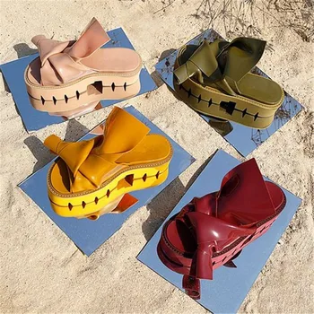 

Fashion Women Slides Summer Home Shoes For Women Thick Platform Flip Flops Designer Butterfly-Knot Beach Sandals Soft Slippers