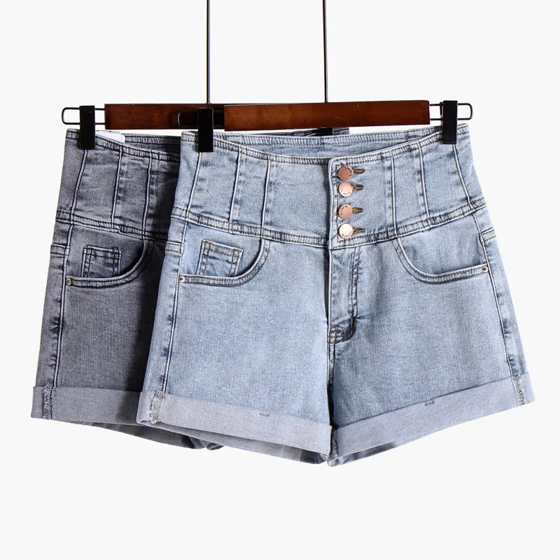 

2019 Button Fly placket Casual Beach Denim Shorts Women Sexy Ripped Knee Short Jeans Fashion High Waist Sportwear Womens Shorts