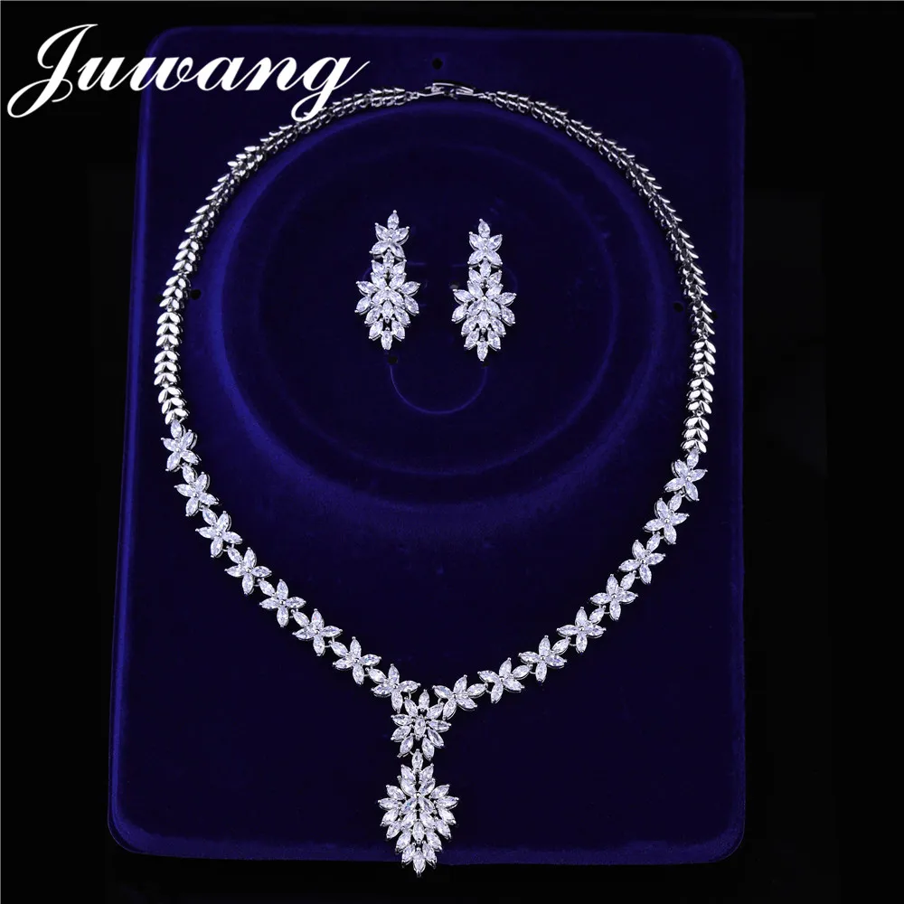 JUWANG Дубай ювелирные наборы для женщин бренд высокого качества AAA Цирконий свадебное ожерелье набор невесты ювелирные изделия серьги с камнями