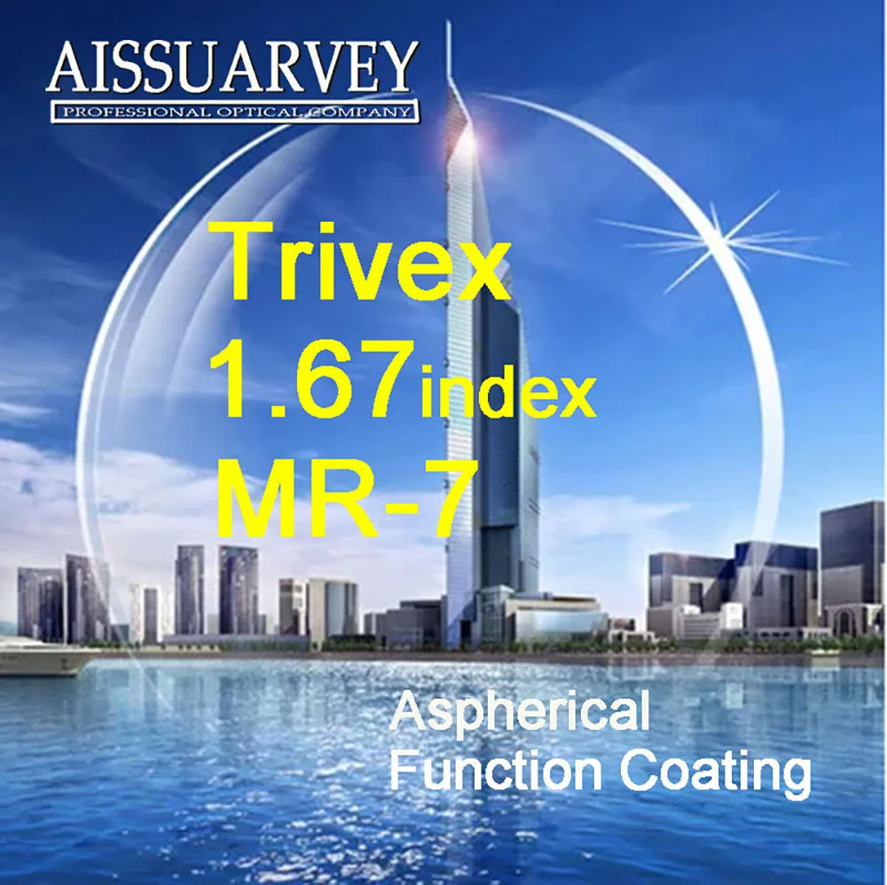 1.67 Index Aspherical Trivex Lenses MR 7 Clear Aspherical Function Green Coating Top Quality