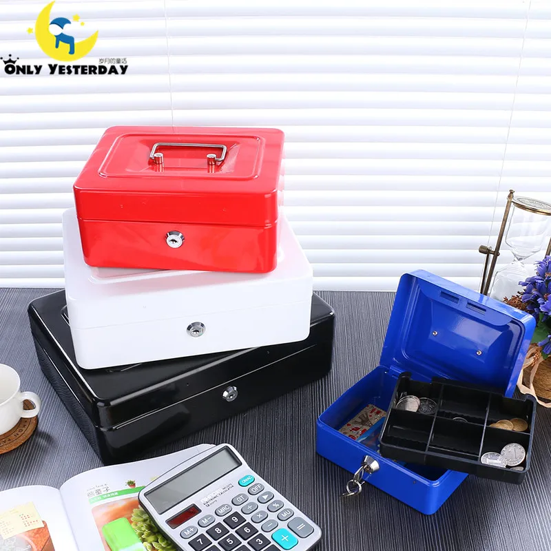 Image Safe Large Money Box Coin Piggy Bank Lockable Metal Saving Cash Box With Coins Tirelire Chat Jewelry Storage Key Box 4 Color